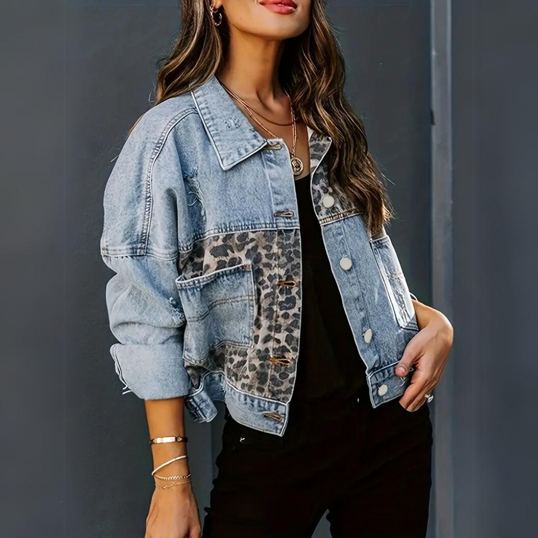 Stella | Trendy Denim Jack with Leopard Print