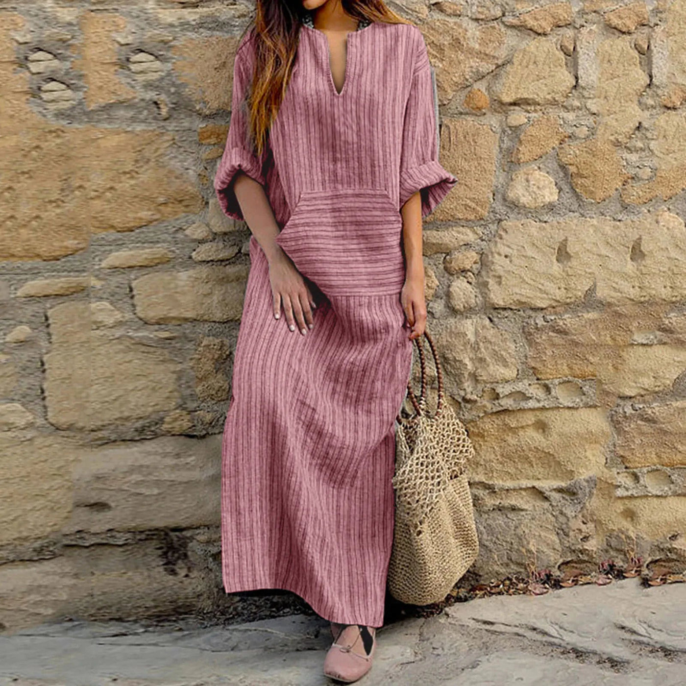 Selene | Elegant Striped Maxi-Dress