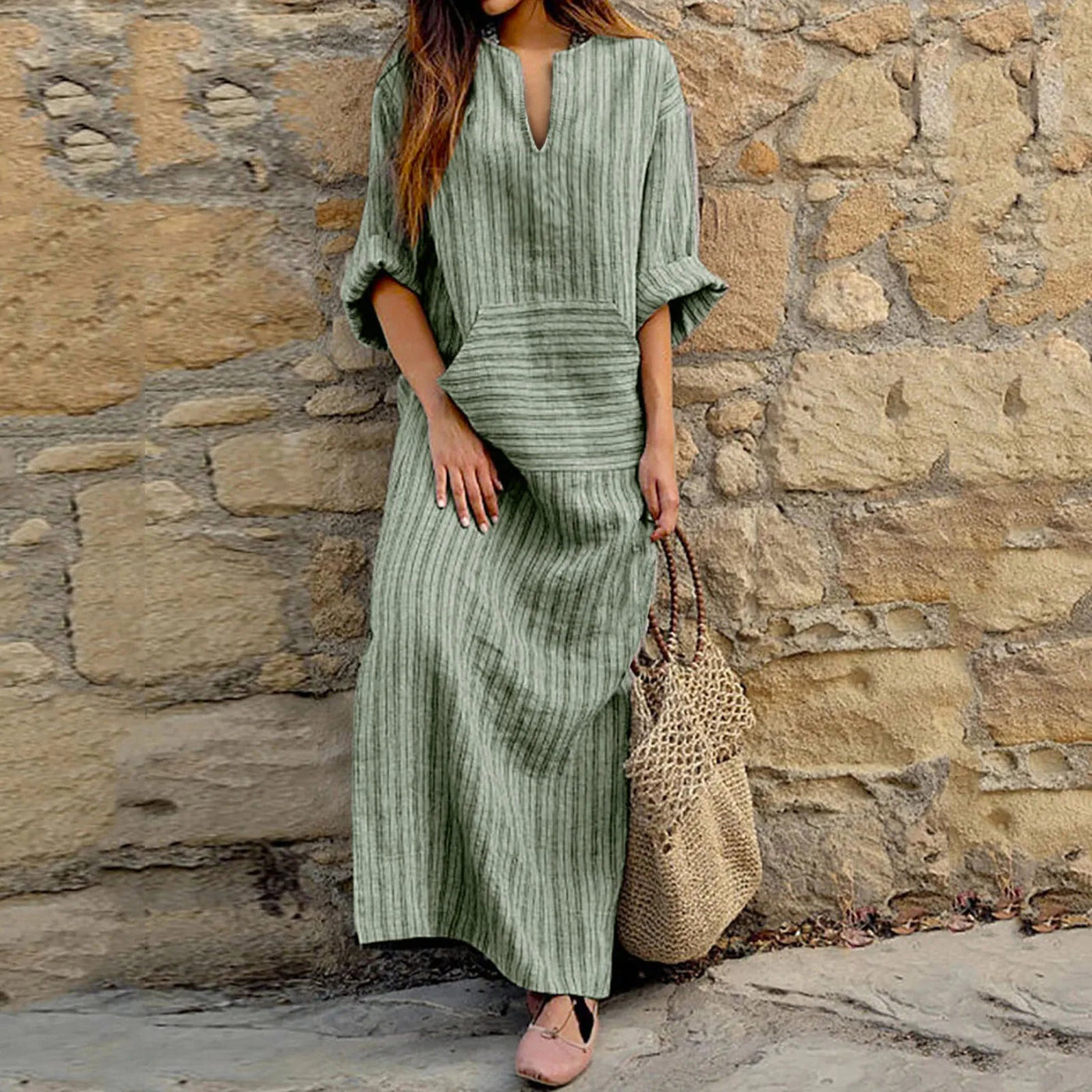 Selene | Elegant Striped Maxi-Dress