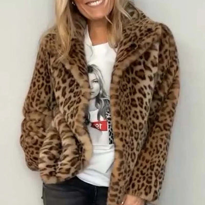 Donna | Women's Fluffy Leopard Print Short Coat